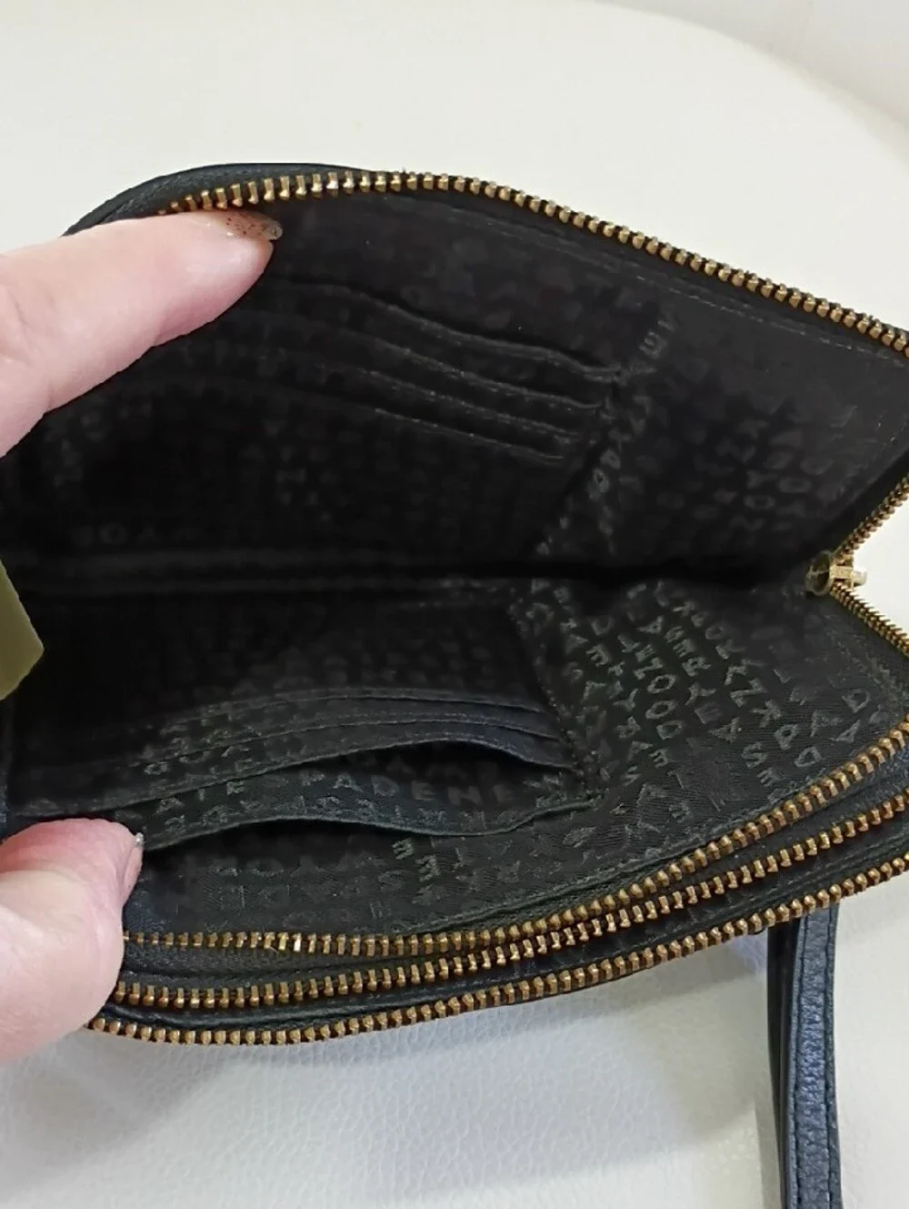 Kate Spade Leoni Black Pebbled Leather Double And Corner Zip Wristlet/Wallet